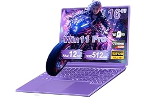 NOTODD Ordenador Portátil 16 Pulgadas Celeron N5095 Up to 2.9Ghz, Portátil 12+512GB SSD Expansión 1TB, Laptop Win 11 con 5G WiFi BT 4.2 Mini Puerto Multimedia Portatiles Ventilador Refrigeración-Purple