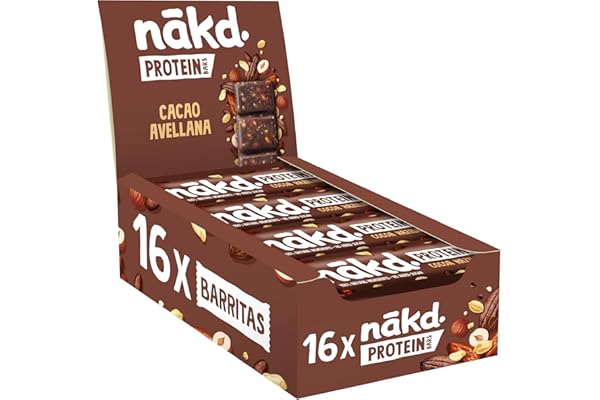 Nākd. Protein Cacao Avellana | Barritas Proteícas | 7g de Proteína de Origen Vegetal |100% Ingredientes Naturales | Sin Azúcar Añadido | Vegano | 16 x 45g | 720g