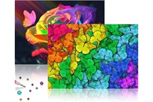 Uirheurd Diamond Painting Erwachsene 5D Diamond Painting Bilder, 2 Stück Diamond Painting Tiere Schmetterling Blume, DIY Voller Runder Diamant Painting Kinder Home Wand Décor Art Craft Kits 30x40cm