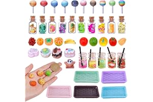 Uppsättning med 45 miniatyrtillbehör för dockhus – Frukt och godis (slumpmässig stil) – Miniatyrtillbehör – Desserter – Mini mat för DIY – Minikök – Heminredning