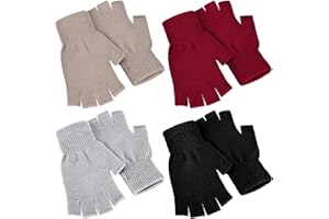 NUANCHU 4 Paires Gants Demi-Doigts d'Hiver Tricotés Mitaines sans Doigts Chauds Extensibles