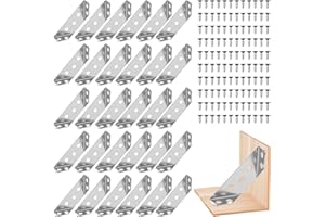 OROMYO Conector universal de esquina para muebles, 30 unidades, soporte triangular de acero inoxidable con 120 tornillos, multifunción, ángulo de esquina de 90 grados, para estantería de madera, armario o