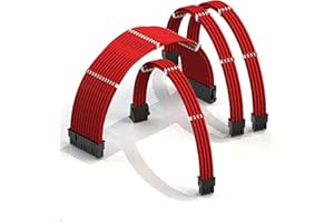 LINKUP - AVA 50cm PSU Cable Extension Sleeved Custom Mod GPU PC Braided w/Comb Kit | 1 x 24 P (20+4) | 1 x 8 P (4+4) CPU | 2 x 8 P (6+2) GPU set | 500mm - Red