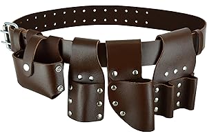 BBI LTD Scaffolding Brown Leather Tools Belt with Full Tools Set Pockets (Plain Leather)