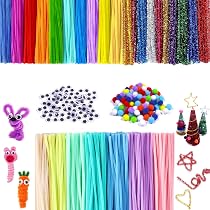 300 Scovolini Colorati Per Lavoretti Creativi + 210 Occhi Autoadesivi E 200 Pompon - Set Fai Da Te Per Bambini E Adulti