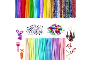 Hengxinchen 500 Pezzi 300 Scovolini Colorati per Lavoretti, 27 Colori 30cm Scovolini Pipa con 200 Occhietti e Ponpon Colorati per Lavoretti, Scovolino per Cannucce per Lavoretti Bricolage