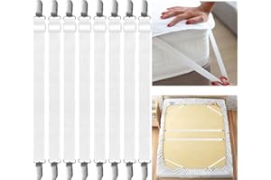 WINKIO Bettlakenspanner Verstellbar, 8 Stück Elastische Spanner für Bettlaken, Weiß Lakenspanner mit Metallclips, bettlaken spanngurte für Bettlaken, Matratze, Bügelbrett Oder Sofa