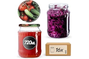 KADAX 16st Einmachgläser 720 ml, ideal zum Einkochen und Aufbewahren, Gläser mit Schraubverschluss, Einkochgläser mit Schraubdeckel, Twist Off to 82, Vorratsgläser zum Einlegen (Gemüse)