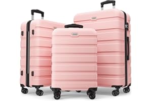 AnyZip AZ201 Kofferset Hartschale Trolley Set 3er Reisekoffer Leichtgewicht PC ABS Handgepäck mit TSA-Schloss und 4 Rollen(Rosa,Set)