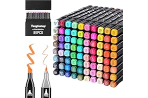 Tongfushop 80 Marcatore Colori, Pennarelli a Punta Doppia dai Colori Vivaci, Perfetta Miscelazione, Sicuri e Asciugatura Rapida, Impermeabili, Marker Pennarelli con Confezione, per Fumetti