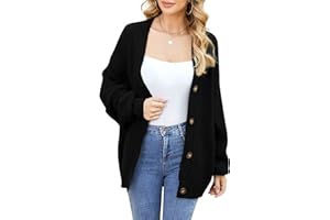 Clearlove Cárdigan de punto para mujer, manga larga, con botones, elegante, suelto, frontal, abierta, color sólido, chaqueta para el tiempo libre, otoño e invierno, top outwear