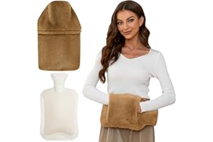 ‎THIMMAMMA Wärmflasche, 2 Liter Gummi Wärmeflasche mit weichem flauschig Hände Bezug, Erwachsene Groß Wärme Bettflasche mit Fashy Bezug für Schulter Rücken, Braun