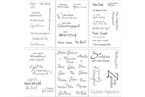 ‎FOLANVOFF Silikonstempel Sprüche Deutsch Set,FOLANVOFF 6 Blätter Geburtstag Stempel,Clear Stamps Glückwünsche,Clearstamp Set für DIY Bullet Journal Scrapbooking Fotoalbum Geburtstag Stempelset