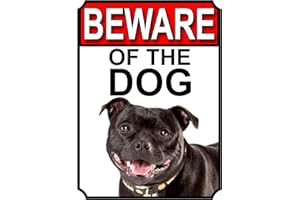 SHAWPRINT LIMITED BEWARE OF THE DOG METAL GATE SIGN STAFFORDSHIRE BULL TERRIER 200MM X 150MM (1157H1)