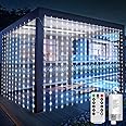 RJEDL Curtain Lights Battery Operated, 6x3m 600LED Garden Fairy Curtain Lights Outdoor Waterproof with Remote, 8 Modes Waterfall Garden String Lights for Patio Gazebo Party Valentine Decorations