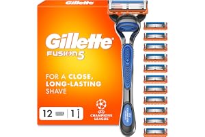 Gillette Fusion5 Razor and Refills for Men - 1 Handle Plus 12 Razor Blades, with Lubrastrip for a Close Shave