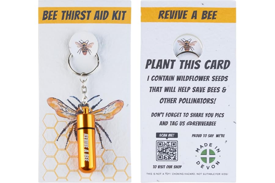 Bee Revival Kit for Saving Tired Bees – Bee Rescue Keyring Gift for Women – Eco-Friendly Plantable Seed Paper Packaging – Rose Gold, Green, Blue, Red, Black, Gold & Silver