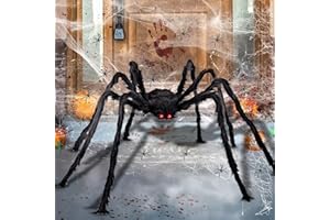 HUIFENGJIE Dekoracja na Halloween, ogromne czarne plusz pająki 200 cm + 60 g, rozciągliwa pajęczyna, 10 sztuk sztucznych pająków, rekwizyty pająków do wnętrz, na zewnątrz i na podwórko, dekoracja na imprezę