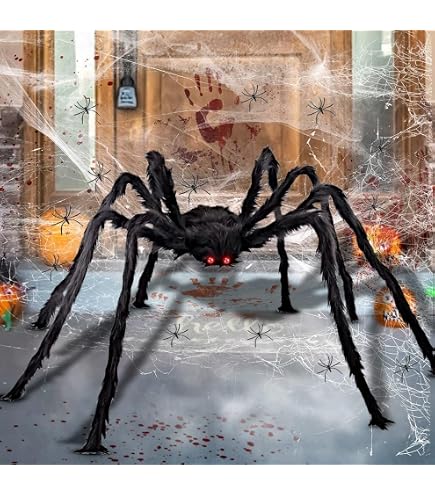 Ragno Peloso Gigante Per Halloween 75 Cm – Decorazione Horror Con Occhi Rossi, Gambe Pieghevoli, Per Interni Ed Esterni – Realistico E Spaventoso