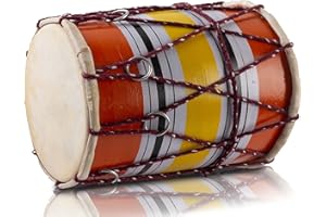 THE GREAT INDIAN BAZAAR Global Village Bazaar Tambour de tabla folklorique indien classique en bois et cuir fait à la main - Ensemble main percussion | Instruments de monde de musique punjabi dholak dholki -Multi,20 x 15 cms