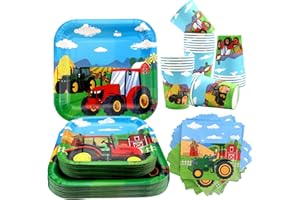ENCETARDE Tractor Party- Farm Tractor Party Tableware, Farm Tractor Dinner Plates Desserts Plates, Napkins, Cups for Tractor Birthday Party Decoration, Barnyard Party Decorations - 40 Guests, 280 Pieces (40)