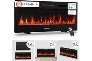 KAMINIO Camino elettrico MARLON - Caminetto elettrico 3-in-1 con riscaldamento, effetto fiamma 3D, 12 colori di fiamma, telecomando (42 pollici)