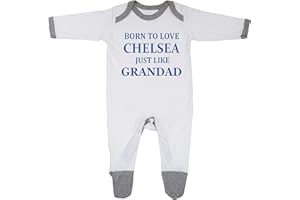 CHEEKYTOTS "Chelsea Baby Sleepsuit - 'Born To Love Chelsea Just Like Grandad - Soft 100% Combed Cotton Football-Themed Baby Sleepsuit for Football Fans"