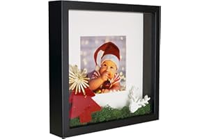 BD ART 23 x 23 cm Box 3D Marco de Fotos con Paspartu 13 x 13 cm, Negro