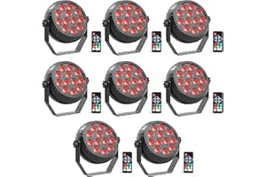 Glowingstage 8PCS Mini RGB Projecteur Par LED Batterie, 12 LED Rechargeables Jeux de Lumiere avec Télécommande et Son Activé, Lumiere de Scène pour Fêtes, DJ, Disco, Bar, Mariage, Halloween, Noël