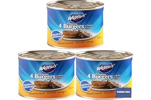 CC1ST CUSTOMERS COME 1ST Westlers Economy Burgers in Onion Gravy 4 Pack x3 - Tinned Beef Burgers in Rich Onion Sauce - Ready to Eat Canned Meat - Quick & Easy Meal Solution