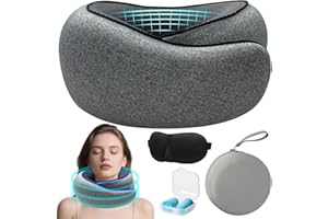 TZEKING Poduszka podróżna na kark, samolot, poduszka podróżna 360°, poduszka podróżna z pianki z pamięcią kształtu, zestaw dla dorosłych – ergonomiczna, z pudełkiem do przechowywania, maską na oczy i