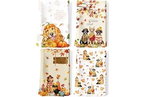 Arquiel Set di 4 Strofinacci Cucina Autunno Cane Cucina Strofinacci Cotone 100% Assorbente Canovacci Cucina Decorazione Regali di Vacanza per Cucina 48 cm x 70 cm