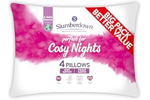 Slumberdown Cosy Nights Pillows 4 Pack - Soft Support Front Sleeper Pillows for Neck Pain Relief - Comfortable, Hypoallergenic, UK Standard Size (48cm x 74cm)