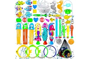ZZQVIP Zestaw Zabawek do Basenu dla Dzieci, 44 PCS Zabawek Wodnych dla Dzieci na Zewnątrz, Podwodne Pierścienie do Nurkowania, Kamienie Szlachetne, Zabawki do Nurkowania na Imprezy Przy Basenie