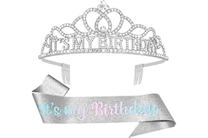 OBLIHUMOY Birthday Sash & Rhinestone Tiara Set, It’s My Birthday Tiara and Sash for Women All Ages, Silver Rhinestone Crown for Party or Celebrations