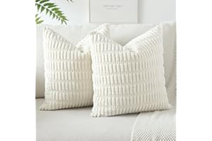 JOTOM Corduroy Soft Striped Decorative Throw Pillow Covers 24x24 Inch Square Cushion Covers 60x60 cm Boho Home Decor Pillowcases Cushion Case for Sofa Couch Living Room Bed Set of 2 (Cream White)