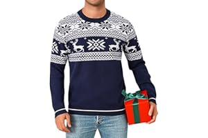 Jahetuul Maglione Natalizio Uomo Girocollo Maglione di Natale Uomo Morbido e Accogliente Manica Lunga Pullover Uomo Renna Natalizia Invernale Maglioni Natale Elegante