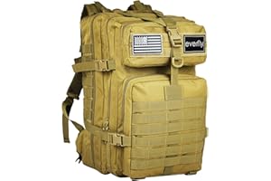 Everfly Sac a Dos Militaire Tactique 45L - Crossfit Survie Chasse Pêche Randonnée Alpinisme Airsoft Moto Voyage Camping - Oxford 800D - Homme Femme - Velcro Molle Gym Exercice - 2 Patchs