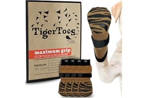 DOK TigerToes Premium Non-Slip Dog Socks for Hardwood Floors - Extra-Thick Grip That Works Even When Twisted - Prevents Licking, Slipping, and Great for Dog Paw Protection (Cool Caramel, Medium)