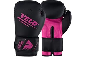 VELO Boxing Gloves Sparring Muay Thai Kickboxing Pro Heavy Training Maya Hide Leather Ventilated Palm Long Wrist Support Punching Bag Pads Workout MMA Gym Men Women- 10 12 14 16oz