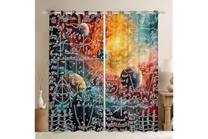 Homemissing Mathe Gleichung Fenstervorhang 137x117cm Kinder Galaxie Sonnensystem Blickdichte Vorhänge für Jungen Mädchen Mathematics Formula Biologie Vorhänge Geometrie Wissenschaft Vorhänge Dekor