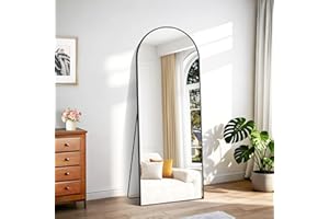 Weare Home Espejo de Cuerpo Entero, 165 x 60 cm Espejo de Pie Cuerpo Entero Curvado, espejo grande cuerpo entero Espejo de Pared con Marco de Aleación de Aluminio y Soporte para Sala Dormitorio(Negro)