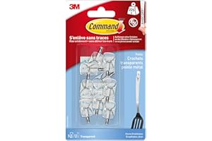 Command Petits Crochets à Pointe en Métal Transparente, Lot de 9 Crochets et 12 Petites Languettes Adhésives - Sans outil - Accrochage Sans Dommage