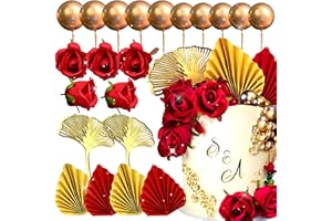 JeVenis Rosa Roja Reina Decoración de la Torta Dama de Rojo Cake Topper Hojas de Oro Decoracion de Tarta para Boda Cumpleaños Bridal Shower Compromiso Baby Shower