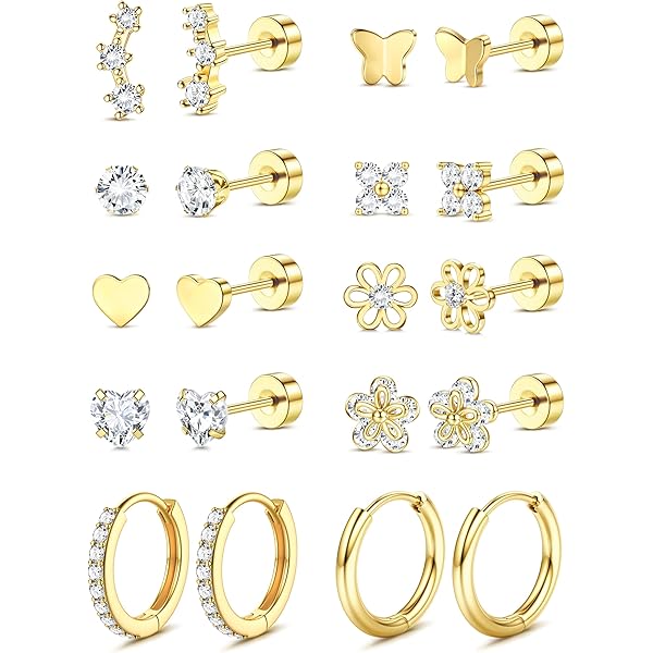 LOLIAS 17 Pieces 16G & 18G Helix Piercing 316L Surgical Steel Piercing Set Women, Silver & Gold