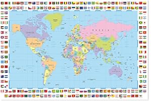 Postereck - 0609 - Hochwertiges Weltkarten Poster | Weltkarte Wand zum aufhängen | Unterricht Klassenzimmer Schule World Map Wall | Landkarte Welt XXL | Poster - DIN A3-29,7 cm x 42,0 cm