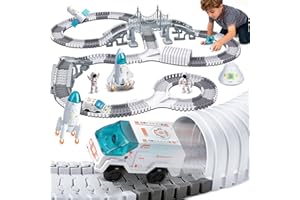 Charmofun Pista Macchinine Bambini Spaziali, 322 Pezzi Pista da Corsa con Macchina Elettrica, Razzo e Astronauta, Flessibile Autostrada da Corsa Giocattolo Regalo Bambino bambina 3+ Anni (Spazio)