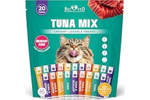 BELOVED PETS Creamy Lickable Cat Treats & Wet Food Squeeze Tubes – Liquid Kitten Snacks, Urinary Tract Care, Multivitamin Treats for Cats, & Small Dogs, Lick Up 20 Sticks Tuna Mix