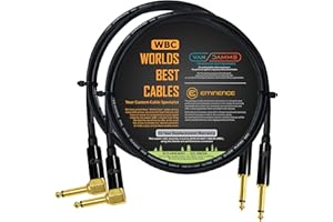 WORLDS BEST CABLES 2 Units - 2 Meter - Van Damme Pro Grade Classic XKE - Premium Ultra-Flexible Multi-Shielded Guitar Instrument Effects Patch Cable w/Eminence Straight & Angled Gold 6.35mm TS Plugs & Staggered Boots