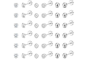 JeweBella 18 Pares Pendientes Pequeños Mujer Acero Inoxidable Bola Circonita Cúbica Pendientes Tuerca Planos Hipoalergénicos Piercing Oreja Plata 2mm/3mm/4mm